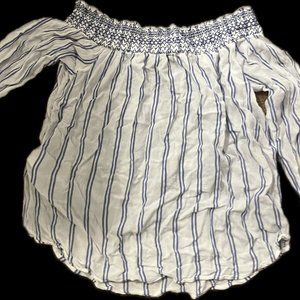 Abercrombie & Fitch White And Blue Striped Off The Shoulder